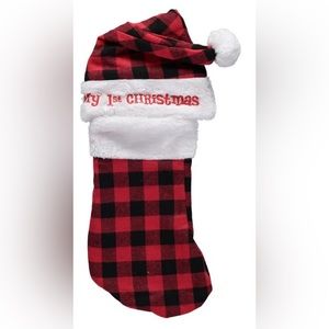 Little Me Babys First Christmas Hat & Stocking Set w Faux Fur Trim buffalo check